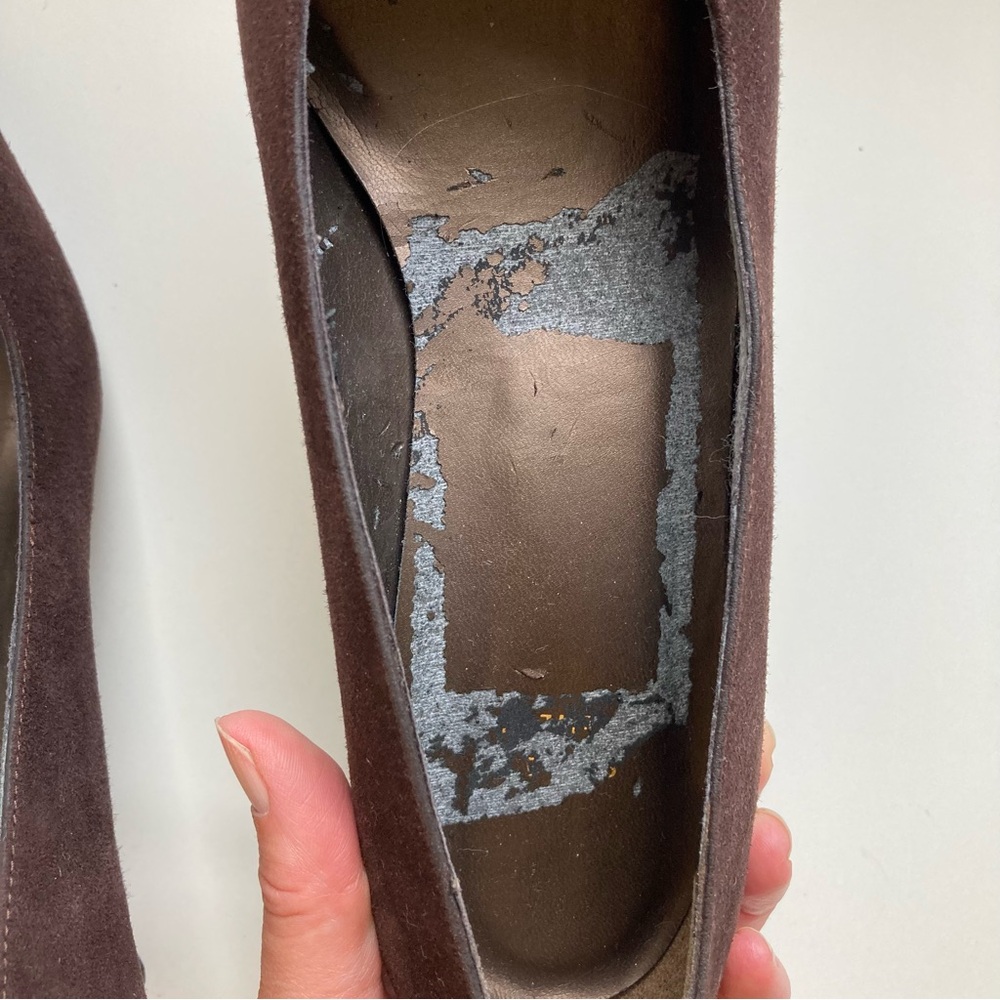Stuart Weitzman Cola Brown Suede Leather Soled Pointed Toe Kitten Heel Pumps 8.5 - Picture 14 of 14